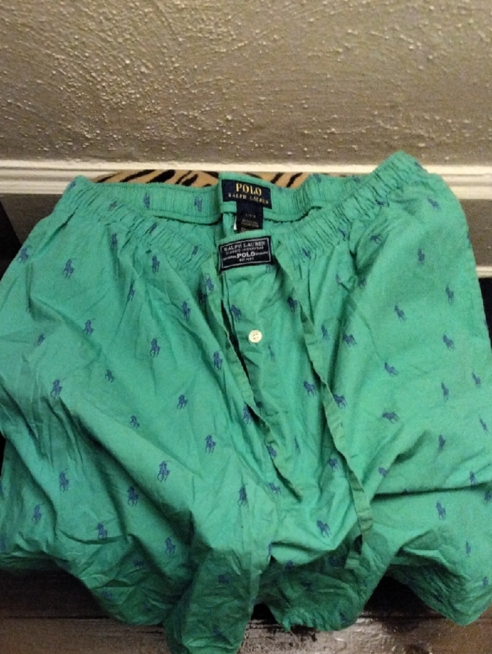 Polo by Ralph Lauren Green Boxer Shorts with Blue Pony Print